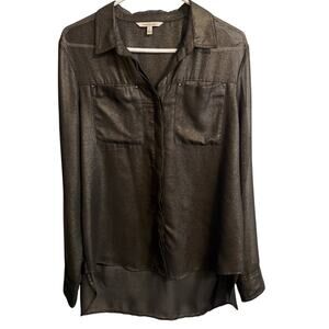 Calvin Klein Jeans Semi Sheer Black Gold Shimmer Long Sleeve Button Down Shirt